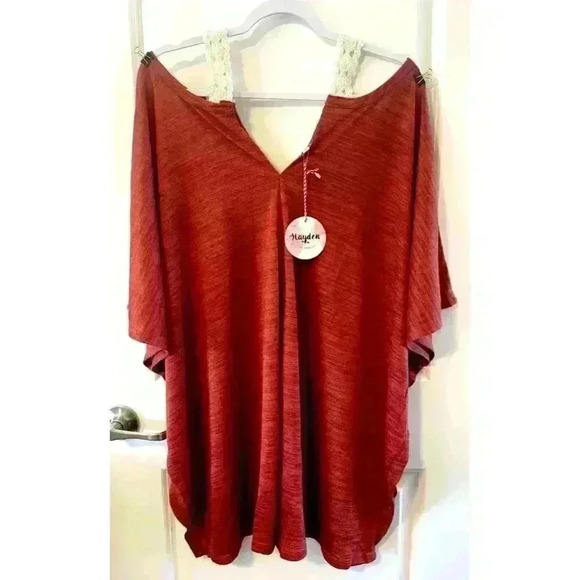 NWT Hayden Los Angeles Top Size L Rust Orange/Red Cold Shoulder Crochet strap - Picture 1 of 6